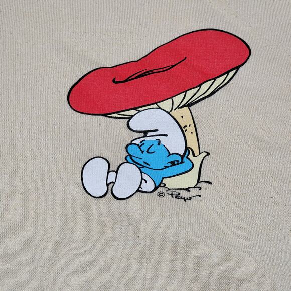 Smurfs LS Beige Unisex Hoodie Snooze Smurf - Size Medium - Picture 3 of 9